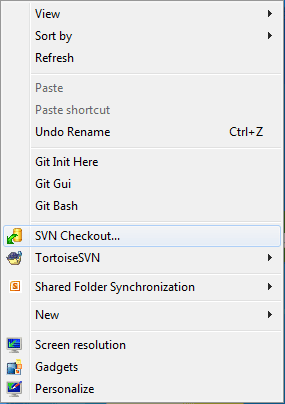Right-click and select SVN Checkout...