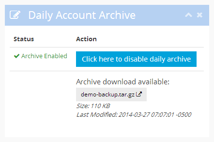 The daily account archive is ready for download