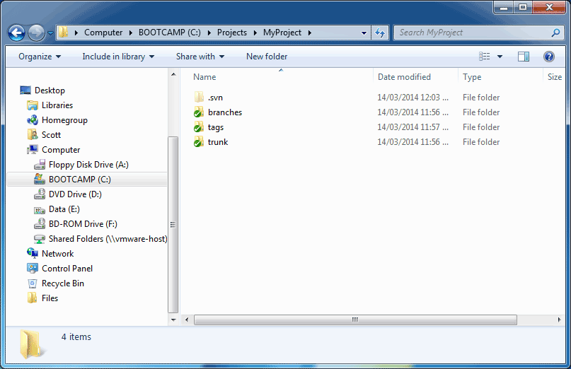 Green checks indicate that the files have been committed to the server